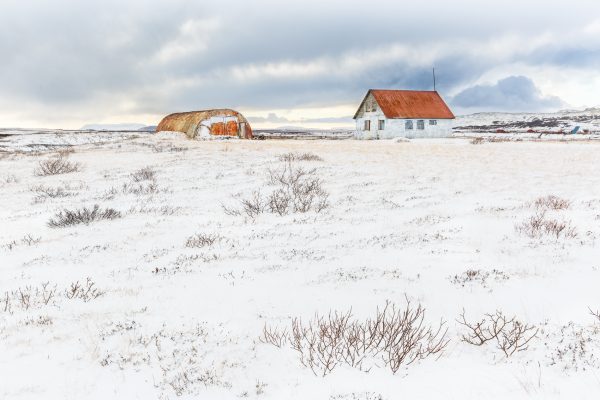 Islande, Iceland landscape, winter, the orange house