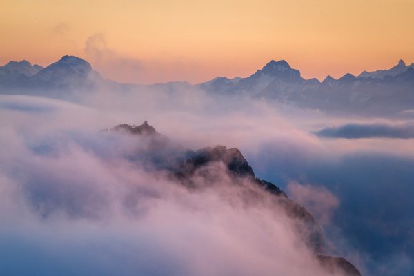 lever de soleil sur Belledonne, Chartreuse, Dôme de Bellefont, Alpes