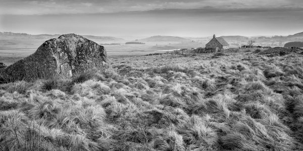 Aubrac, noir et blanc, paysage, buron, Lozère, Aveyron, Cantal