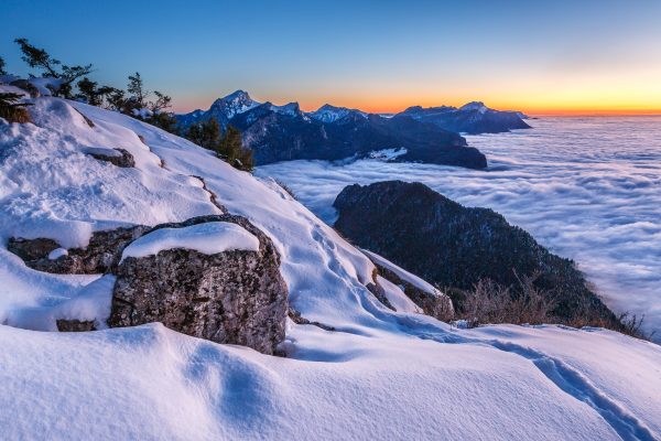 Coucher de soleil à la pointe de la Cochette, Stage photo en Chartreuse, Isère, Savoie, photo de paysage d'hiver en montagne