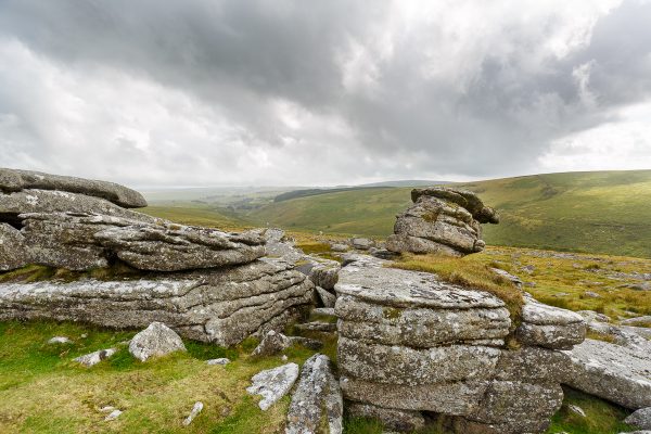 paysage typique du Dartmmor, parc national du Dartmoor, Angleterre