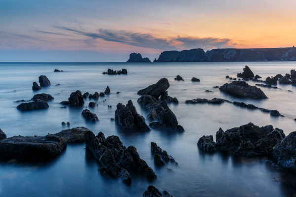 Pose longue sur la mer au coucher du soleil, stage photo en Bretagne